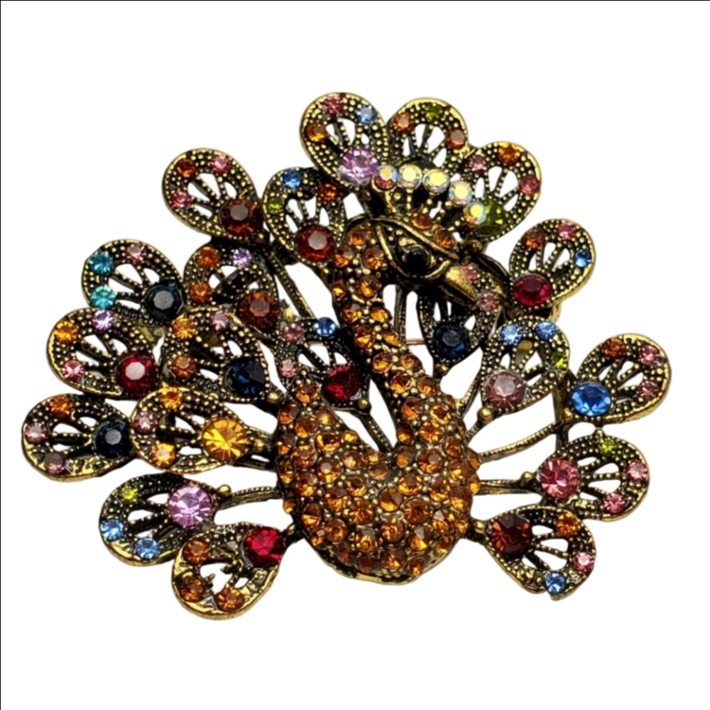 Gorgeous Peacock Gem Brooch
